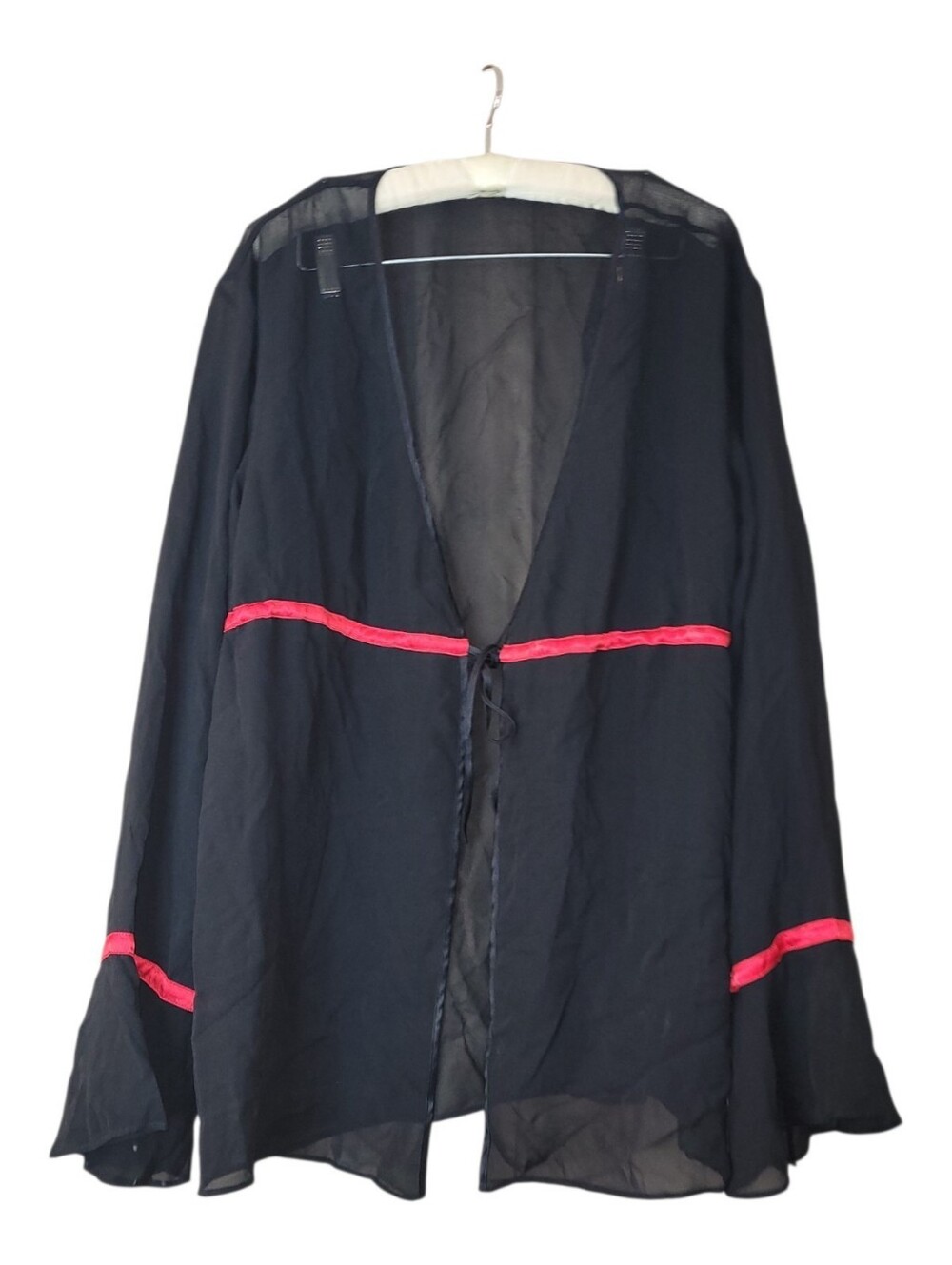 Whimsigoth Vintage Black 100% Silk Cardigan Ribbon Tie Front L